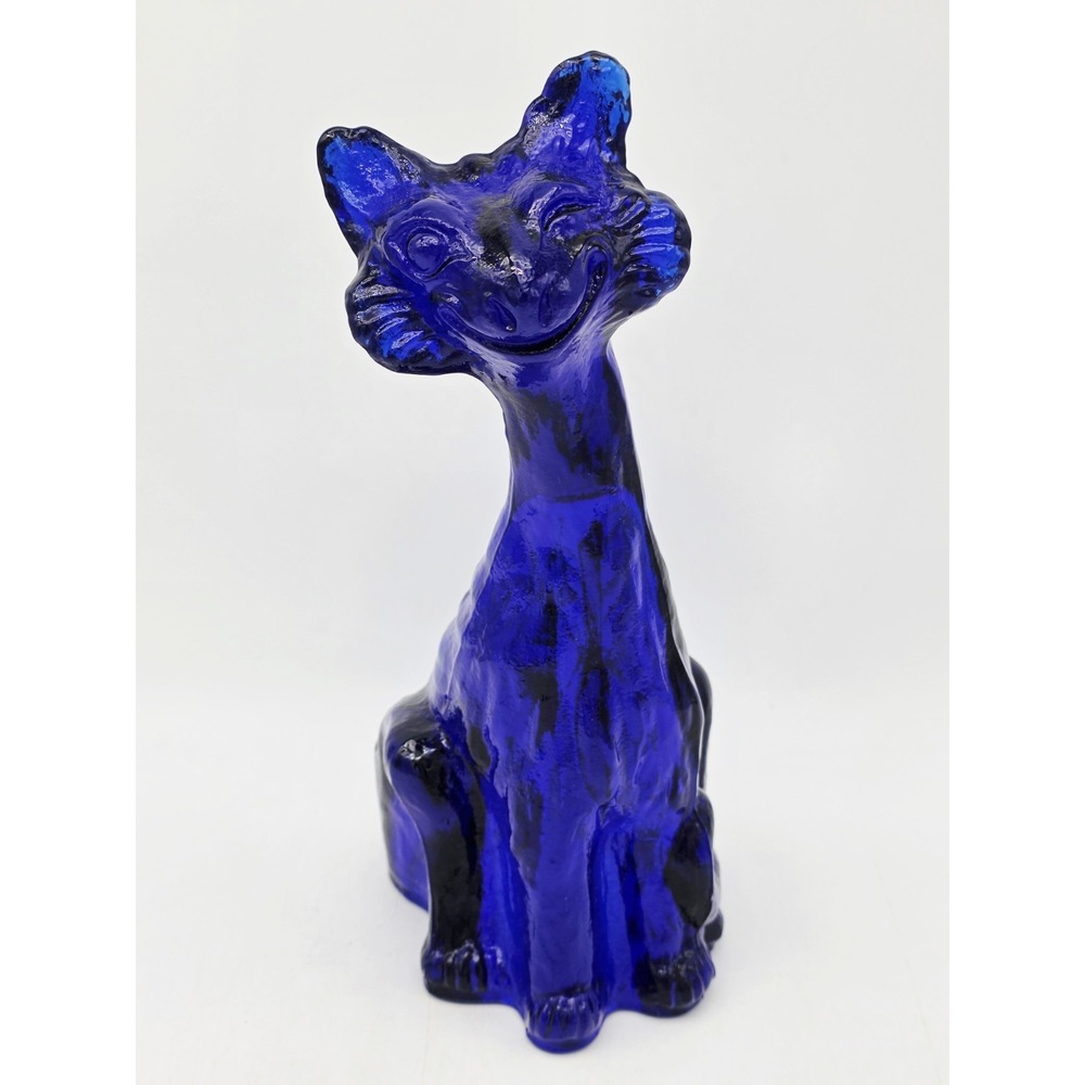 Fenton Cobalt Blue Glass Winking Alley Cat 11" Poured By Mosser 2026
